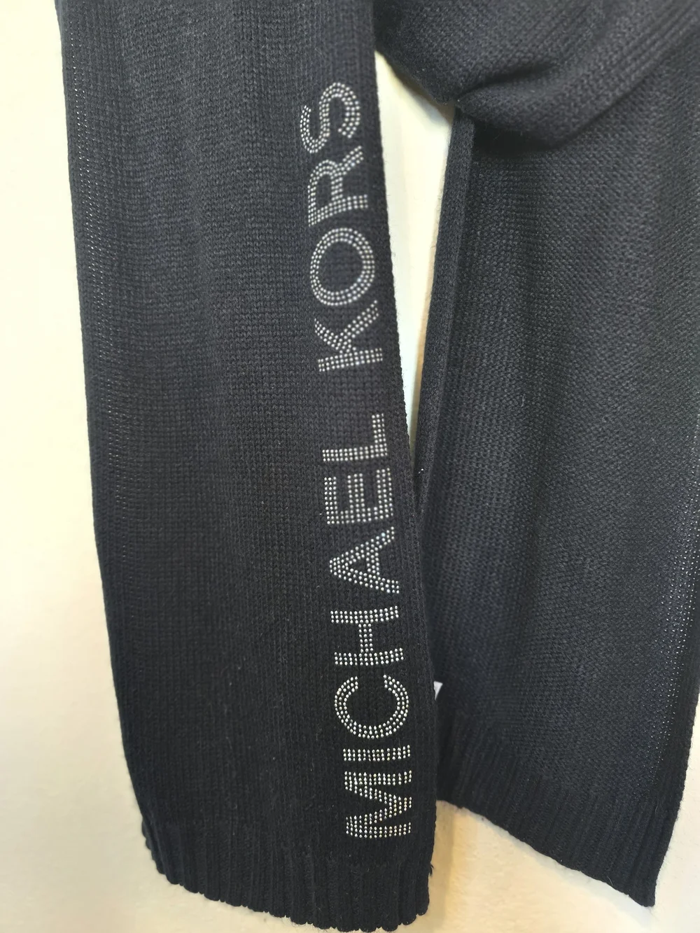 Michael Kors Black Knit Scarf with Rhinestone Logo